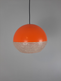Vintage jaren 70 hanglamp, kunststof oranje bol hanglamp