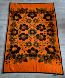 Jaren 70 oranje met bruine deken | Vintage deken met bloemen | Ibena relax Dolan