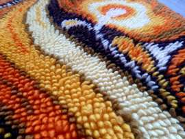 Vintage jaren 70 geknoopt kleed | Wandkleed | Badmat | Oranje-bruine mat