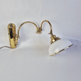Vintage Kemner Wandlamp Messing & Wit Glas