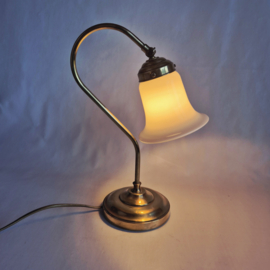 Vintage Messing bureaulamp met Glazen Kap