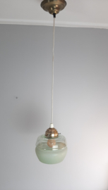 Jaren 50 glazen hanglamp groen met goud
