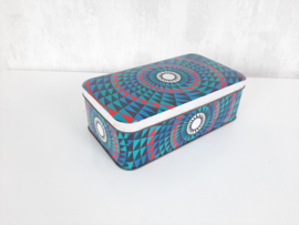 Vintage jaren 70 koektrommel, blik met geometrisch patroon
