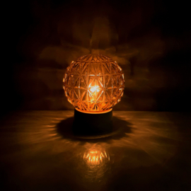 Vintage gele plafondlamp met geometrisch patroon | Jaren 60 plafondlamp met bakelieten houder