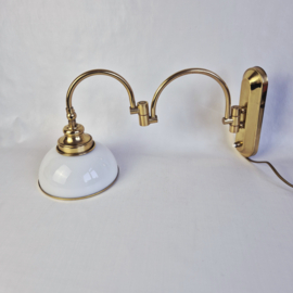 Vintage Kemner Wandlamp Messing & Wit Glas