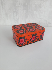 Flowerpower koekblik, vintage jaren 70 koektrommel