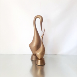 Set beelden vogels in messing | Vintage metalen beeld | Gestileerde vogels