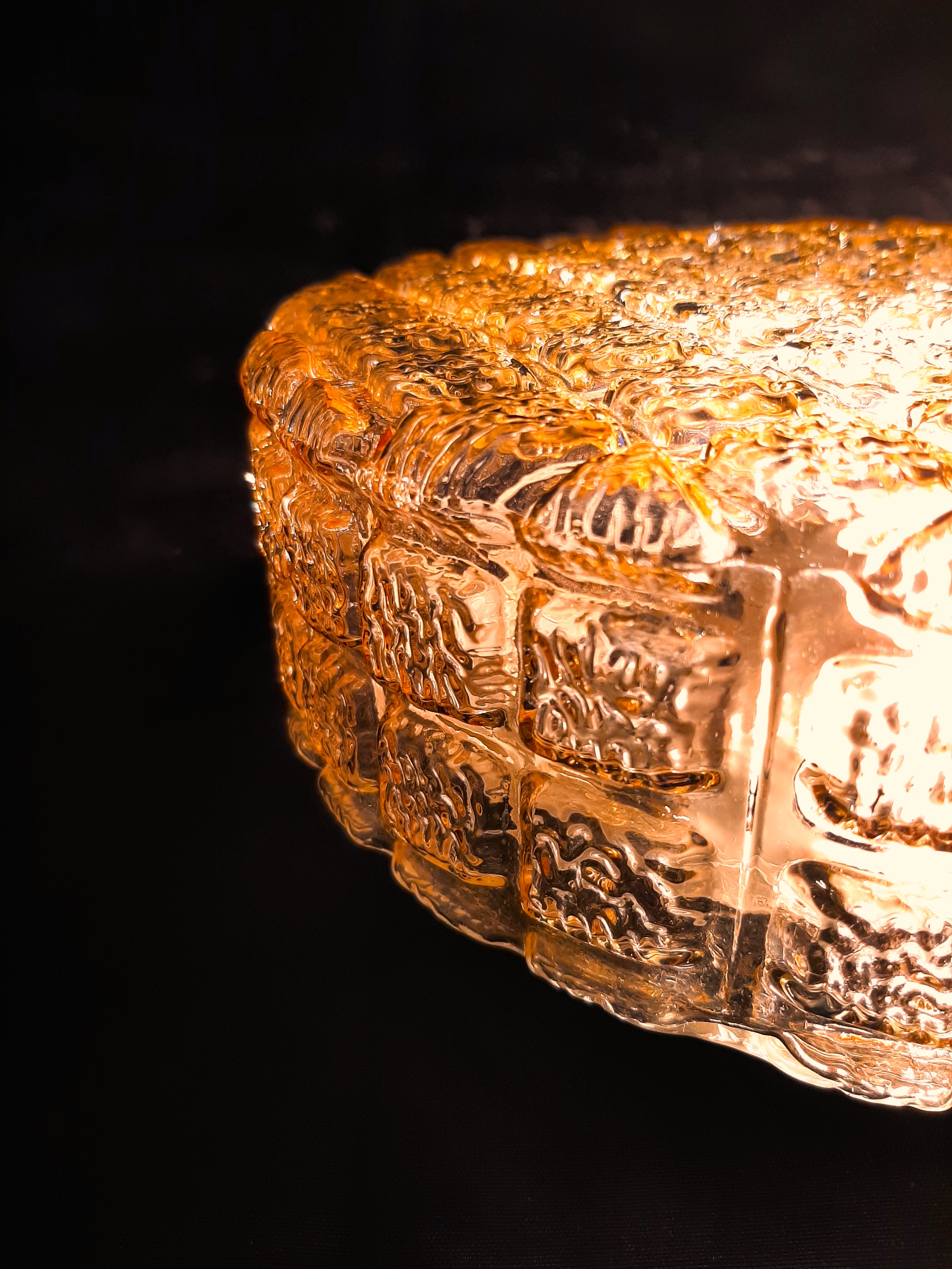 Vintage plafonniere, jaren 60 plafondlamp, amber, geblokt