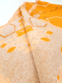 Vintage jaren 70 deken, wollen deken, oranje/beige, Bloem decor