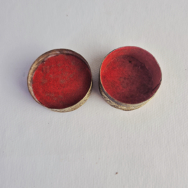Vintage pillendoosje | Messing met houten inleg sieradendoosje