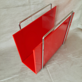 Jaren 60 rode lectuurbak, plexiglas lectuurmand