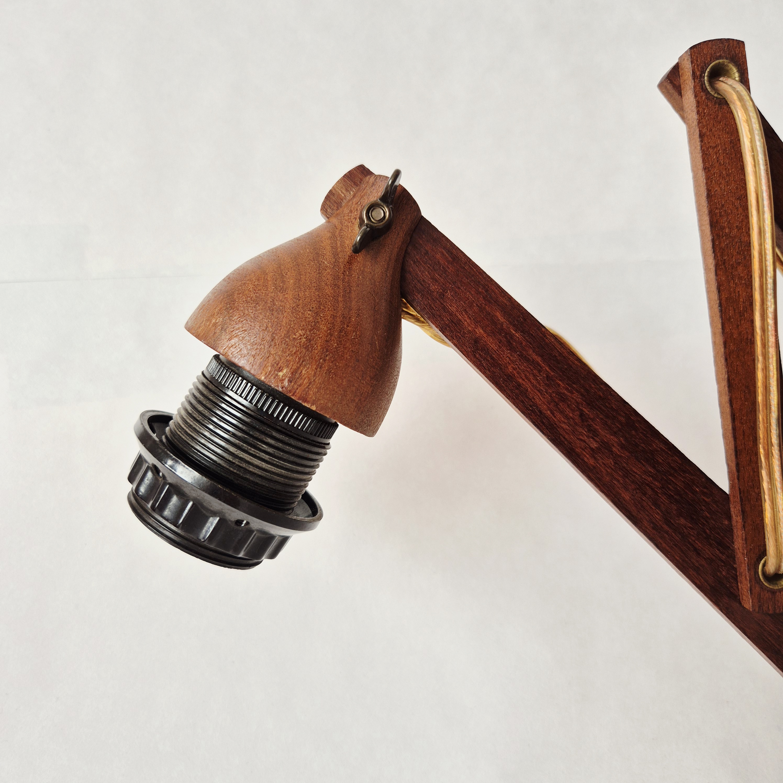 Houten schaarlamp met zwenkarm | Jaren 70 wandlamp