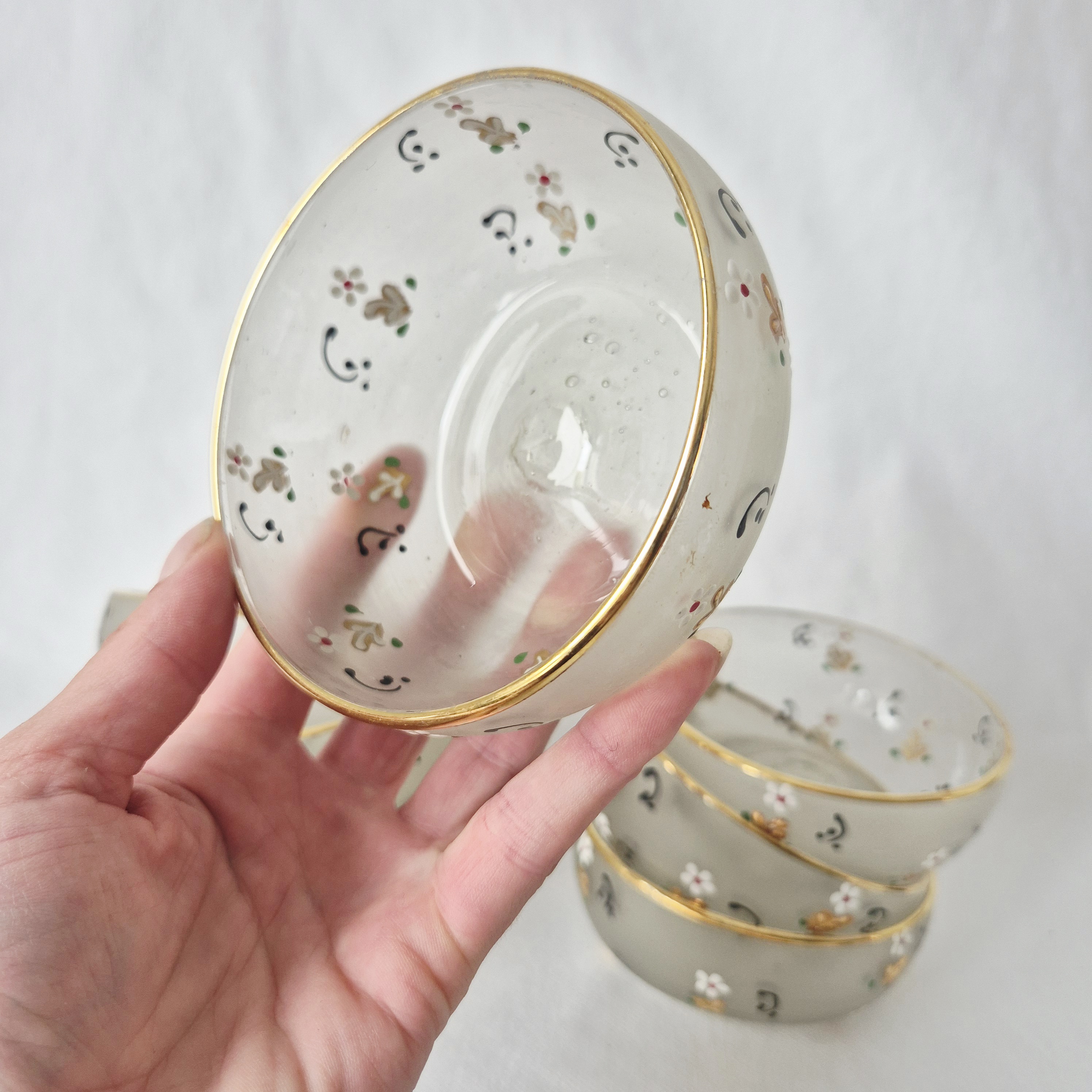 Set vintage glazen kommetjes | Set stijlvolle schaaltjes