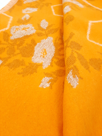 Vintage jaren 70 deken, wollen deken, oranje/beige, Bloem decor