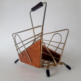 Vintage MCM servettenhouder | Chroom met hout