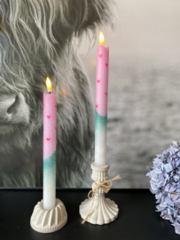 Led kaars -  Roze hartjes - Turquoise glitters