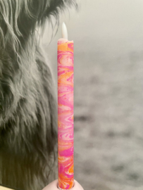 Led kaars marble neon roze/oranje