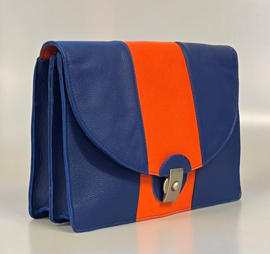 Kobalt blauwe en oranje A4 tas