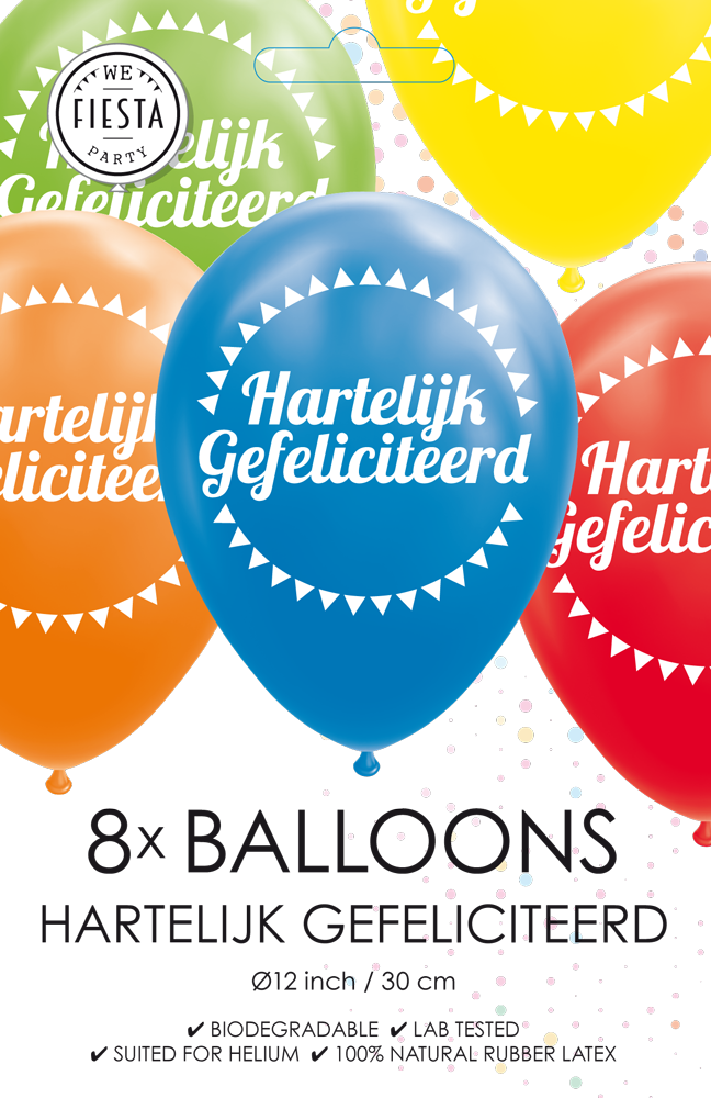 Ballonnen Hartelijk Gefeliciteerd (8 st.)