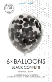 Confetti Ballonnen ''Zwart'' (6 stuks)