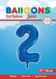 Folieballon ''Cijfer 2 Blauw'' (34'')