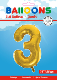 Folieballon ''Cijfer 3 goud'' (34'')