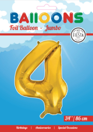 Folieballon ''Cijfer 4 goud'' (34'')