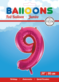 Folieballon ''Cijfer 9 Roze'' (34'')