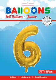 Folieballon ''Cijfer 6 goud'' (34'')