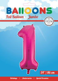 Folieballon ''Cijfer 1 Roze'' (34'')