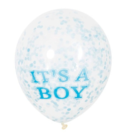 Confettiballonnen ’It’s a boy’ (Ø30cm, 6st)