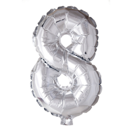 Folieballon ''Cijfer 8 zilver'' (35 cm)