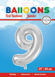 Folieballon ''Cijfer 9 zilver'' (34'')