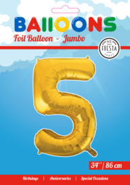 Folieballon ''Cijfer 5 goud'' (34'')