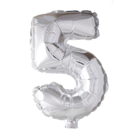 Folieballon ''Cijfer 5 zilver'' (35 cm)