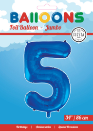Folieballon ''Cijfer 5 Blauw'' (34'')