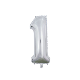 Folieballon ''Cijfer 1 zilver'' (66 cm)