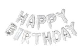 Folieballonnen ''Happy Birthday'' (Zilver)