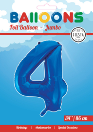 Folieballon ''Cijfer 4 Blauw'' (34'')