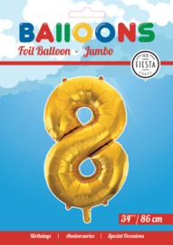 Folieballon ''Cijfer 8 goud'' (34'')