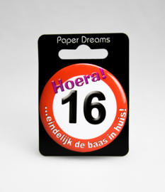 Buttons ''16 jaar verkeersbord'' (Klein)