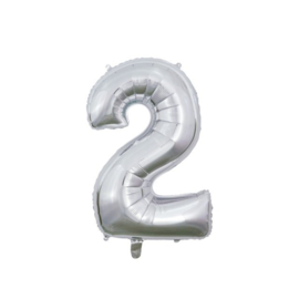 Folieballon ''Cijfer 2 zilver'' (66 cm)