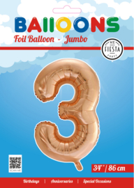 Folieballon ''Cijfer 3 Roségoud'' (34'')
