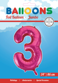 Folieballon ''Cijfer 3 Roze'' (34'')