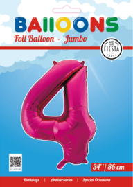 Folieballon ''Cijfer 4 Roze'' (34'')