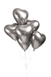 Hartballonnen ''Zilver'' (6 stuks)