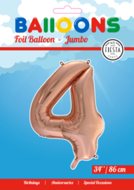 Folieballon ''Cijfer 4 Roségoud'' (34'')
