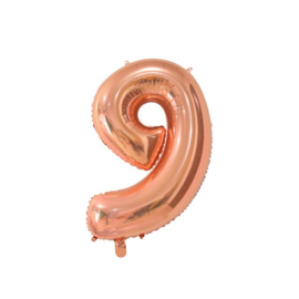 Folieballon ''Cijfer 9 roségoud'' (66 cm)