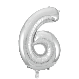 Folieballon ''Cijfer 6 zilver'' (34'')