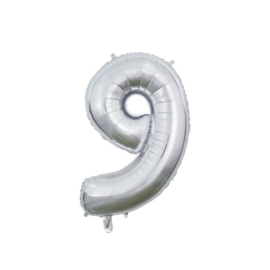 Folieballon ''Cijfer 9 zilver'' (66 cm)